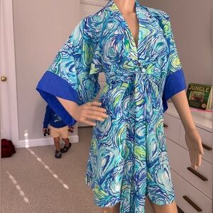 Blue and Green Swirl Women's Swim Cover-Up
